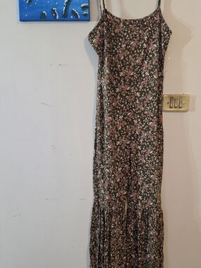 Boho Floral Wide Leg Romper | Olive Green Pink Festival Jumpsuit